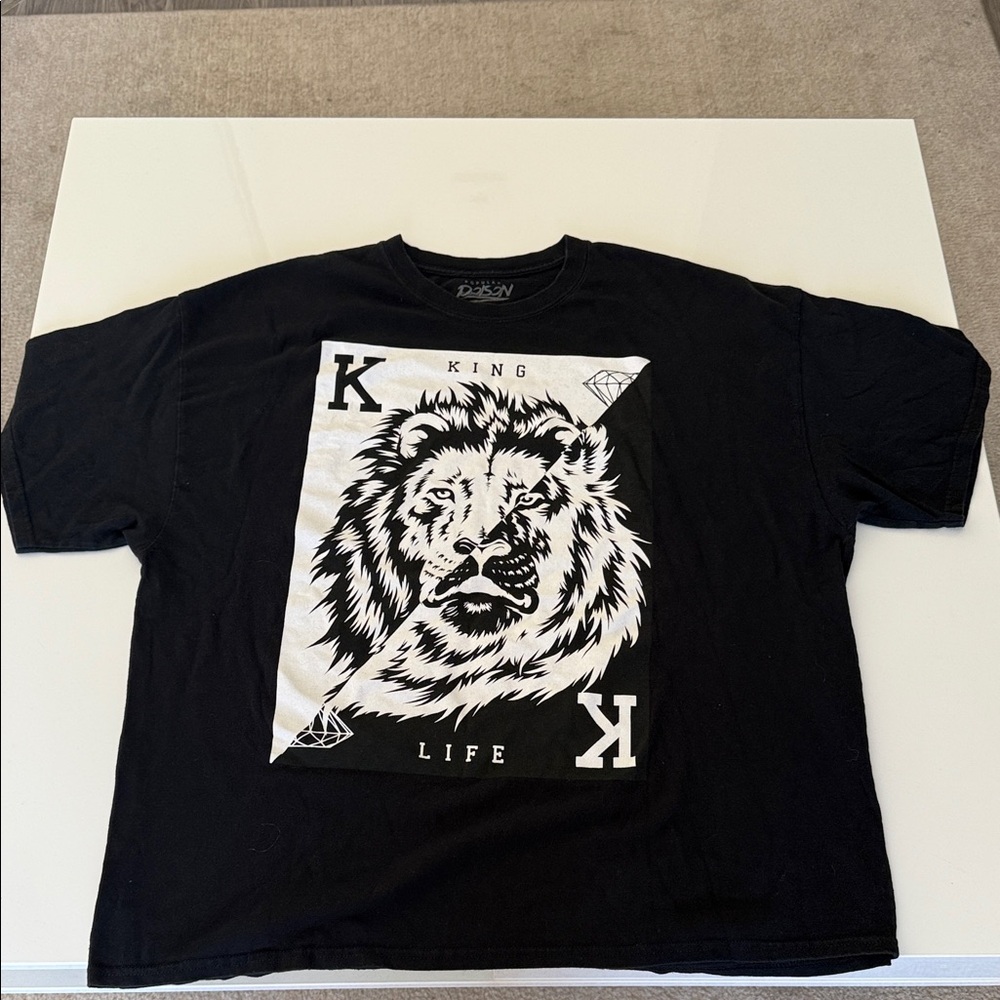 Popular Poison Men's Black King Life Lion Short Sleeve T-Shirt Size 3XL Graphic